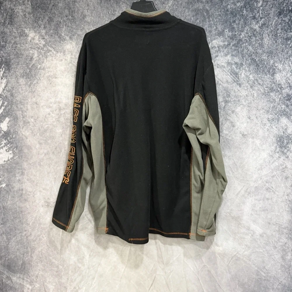 Bass Pro Shop Men's 1/4 Zip Pullover Fleece Black Orange Sleeve Logo XL Pocket